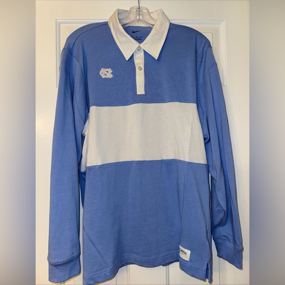 Nike Campus North Carolina Tar Heels Rugby Shirt Mens M Blue White Basketball